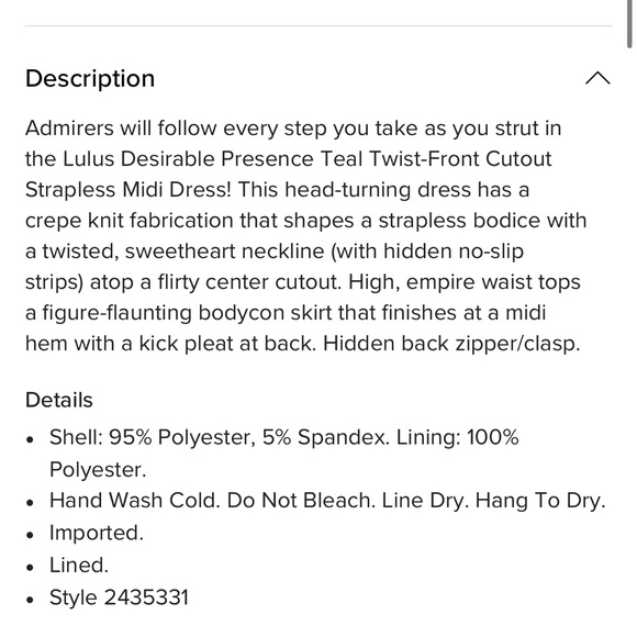 🩵 LULUs Desirable Presence Teal Twist-Front Cutout Strapless Midi Dress. Size XL - Picture 6 of 6